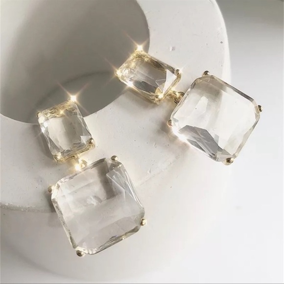 Clear Crystals and Gold Earrings - Picture 5 of 7